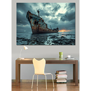 Batmakta Olan Eski Gemi Dekoratif Kanvas - Mdf Ahşap Tablo 100x140 cm