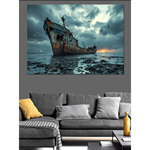 Batmakta Olan Eski Gemi Dekoratif Kanvas - Mdf Ahşap Tablo 100x140 cm