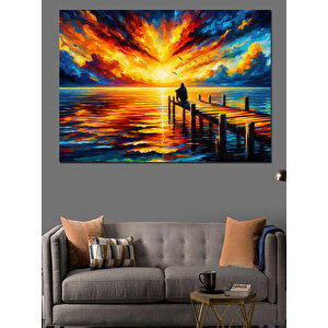 İskelede Güneşli Günbatımı Dekoratif Kanvas - Mdf Ahşap Tablo