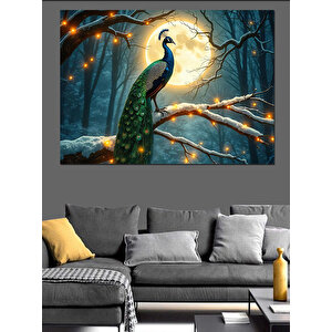 Işıklar Altında Tavuskuşu Duruşu Dekoratif Kanvas - Mdf Ahşap Tablo 35x50 cm