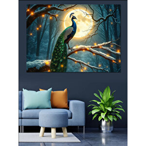 Işıklar Altında Tavuskuşu Duruşu Dekoratif Kanvas - Mdf Ahşap Tablo 35x50 cm