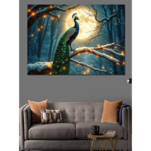 Işıklar Altında Tavuskuşu Duruşu Dekoratif Kanvas - Mdf Ahşap Tablo