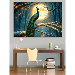 Işıklar Altında Tavuskuşu Duruşu Dekoratif Kanvas - Mdf Ahşap Tablo