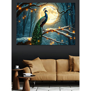 Işıklar Altında Tavuskuşu Duruşu Dekoratif Kanvas - Mdf Ahşap Tablo 100x140 cm