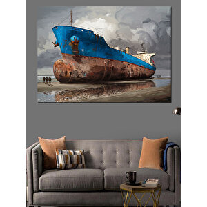 Terk Edilmiş Büyük Gemi Dekoratif Kanvas - Mdf Ahşap Tablo 100x140 cm