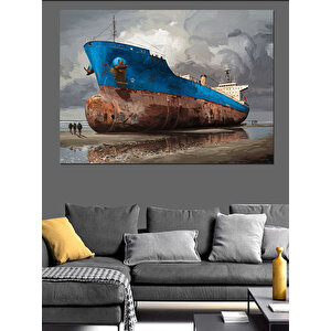 Terk Edilmiş Büyük Gemi Dekoratif Kanvas - Mdf Ahşap Tablo 100x140 cm