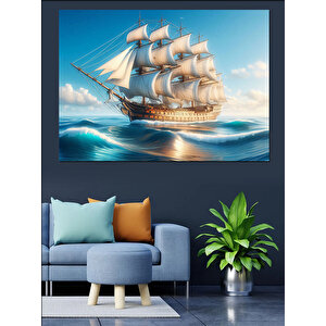 Yelken Açan Ahşap Gemi Dekoratif Kanvas - Mdf Ahşap Tablo 100x140 cm