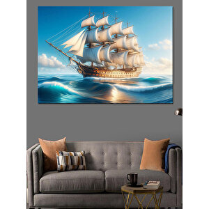 Yelken Açan Ahşap Gemi Dekoratif Kanvas - Mdf Ahşap Tablo 100x140 cm