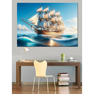Yelken Açan Ahşap Gemi Dekoratif Kanvas - Mdf Ahşap Tablo 100x140 cm