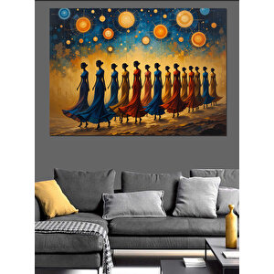 Güneşli Renkli Kadın Siluetleri Dekoratif Kanvas - Mdf Ahşap Tablo 50x70 cm