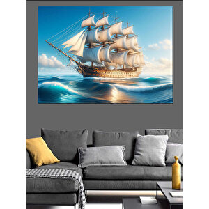 Yelken Açan Ahşap Gemi Dekoratif Kanvas - Mdf Ahşap Tablo
