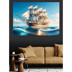 Yelken Açan Ahşap Gemi Dekoratif Kanvas - Mdf Ahşap Tablo