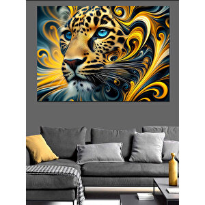 Altın Kıvrımlı Leopar Portresi Dekoratif Kanvas - Mdf Ahşap Tablo 100x140 cm