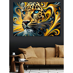 Altın Kıvrımlı Leopar Portresi Dekoratif Kanvas - Mdf Ahşap Tablo 100x140 cm