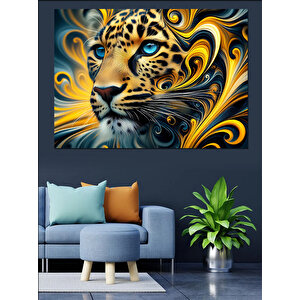 Altın Kıvrımlı Leopar Portresi Dekoratif Kanvas - Mdf Ahşap Tablo 100x140 cm