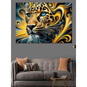 Altın Kıvrımlı Leopar Portresi Dekoratif Kanvas - Mdf Ahşap Tablo