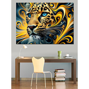 Altın Kıvrımlı Leopar Portresi Dekoratif Kanvas - Mdf Ahşap Tablo