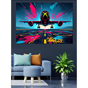 Renk Patlamalı Hızlı Uçak Dekoratif Kanvas - Mdf Ahşap Tablo 50x70 cm