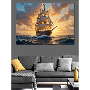 Yelkenli Gemi Günbatımı Manzarası Dekoratif Kanvas - Mdf Ahşap Tablo 50x70 cm