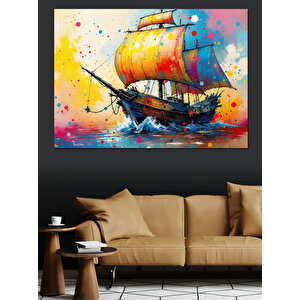 Renkli Yelkenli Gemi Dekoratif Kanvas - Mdf Ahşap Tablo