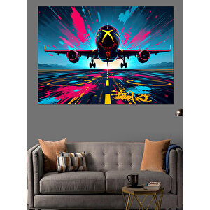 Renk Patlamalı Hızlı Uçak Dekoratif Kanvas - Mdf Ahşap Tablo 100x140 cm