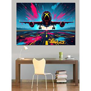 Renk Patlamalı Hızlı Uçak Dekoratif Kanvas - Mdf Ahşap Tablo 100x140 cm