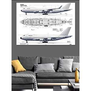 Uçak Teknik Çizimi Dekoratif Kanvas - Mdf Ahşap Tablo 100x140 cm