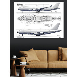 Uçak Teknik Çizimi Dekoratif Kanvas - Mdf Ahşap Tablo 100x140 cm