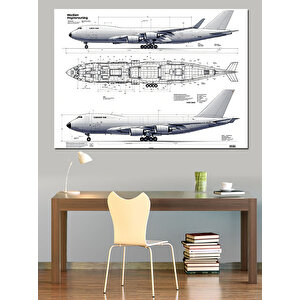 Uçak Teknik Çizimi Dekoratif Kanvas - Mdf Ahşap Tablo 35x50 cm