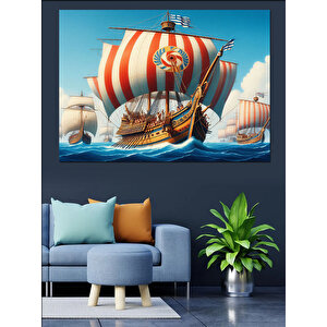 Viking Yelkenli Gemisi Dekoratif Kanvas - Mdf Ahşap Tablo 35x50 cm