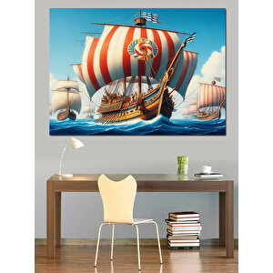 Viking Yelkenli Gemisi Dekoratif Kanvas - Mdf Ahşap Tablo 35x50 cm