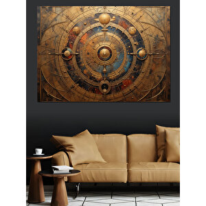 Antik Güneşli Dairesel Harita Dekoratif Kanvas - Mdf Ahşap Tablo 100x140 cm