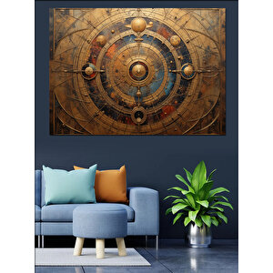 Antik Güneşli Dairesel Harita Dekoratif Kanvas - Mdf Ahşap Tablo 100x140 cm