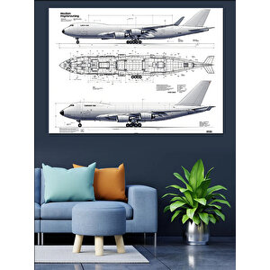 Uçak Teknik Çizimi Dekoratif Kanvas - Mdf Ahşap Tablo