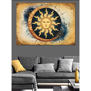 Antik Güneş Sembolü Dekoratif Kanvas - Mdf Ahşap Tablo 100x140 cm