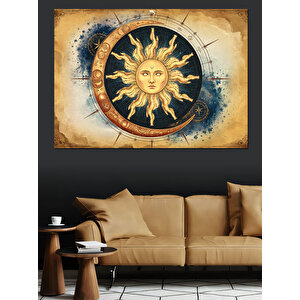 Antik Güneş Sembolü Dekoratif Kanvas - Mdf Ahşap Tablo 100x140 cm