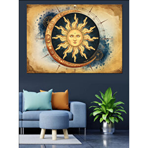 Antik Güneş Sembolü Dekoratif Kanvas - Mdf Ahşap Tablo 100x140 cm