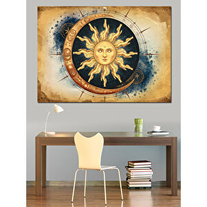 Antik Güneş Sembolü Dekoratif Kanvas - Mdf Ahşap Tablo