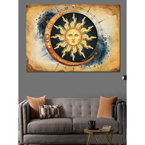 Antik Güneş Sembolü Dekoratif Kanvas - Mdf Ahşap Tablo