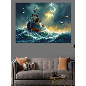 Fırtınada Kayıp Gemi Dekoratif Kanvas - Mdf Ahşap Tablo 100x140 cm