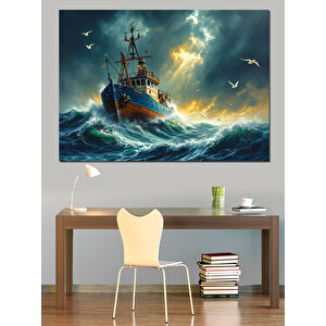 Fırtınada Kayıp Gemi Dekoratif Kanvas - Mdf Ahşap Tablo 100x140 cm
