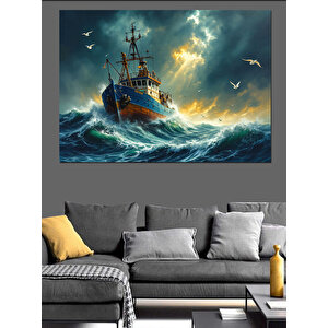 Fırtınada Kayıp Gemi Dekoratif Kanvas - Mdf Ahşap Tablo 100x140 cm