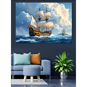 Bulutların Altında Yelkenli Gemi Dekoratif Kanvas - Mdf Ahşap Tablo