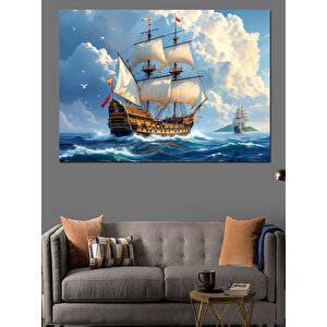 Bulutların Altında Yelkenli Gemi Dekoratif Kanvas - Mdf Ahşap Tablo