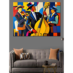 Caz Grubu Renkli Çizim Dekoratif Kanvas - Mdf Ahşap Tablo 100x140 cm
