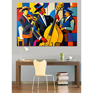 Caz Grubu Renkli Çizim Dekoratif Kanvas - Mdf Ahşap Tablo 100x140 cm