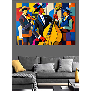 Caz Grubu Renkli Çizim Dekoratif Kanvas - Mdf Ahşap Tablo 100x140 cm