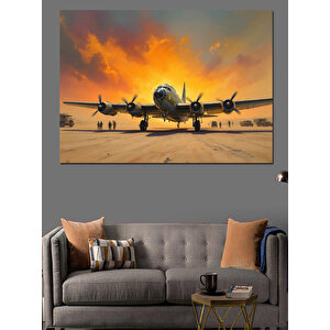Uçak Pistte Çizimi Dekoratif Kanvas - Mdf Ahşap Tablo 100x140 cm
