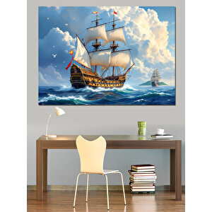 Bulutların Altında Yelkenli Gemi Dekoratif Kanvas - Mdf Ahşap Tablo 70x100 cm