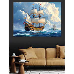 Bulutların Altında Yelkenli Gemi Dekoratif Kanvas - Mdf Ahşap Tablo 70x100 cm